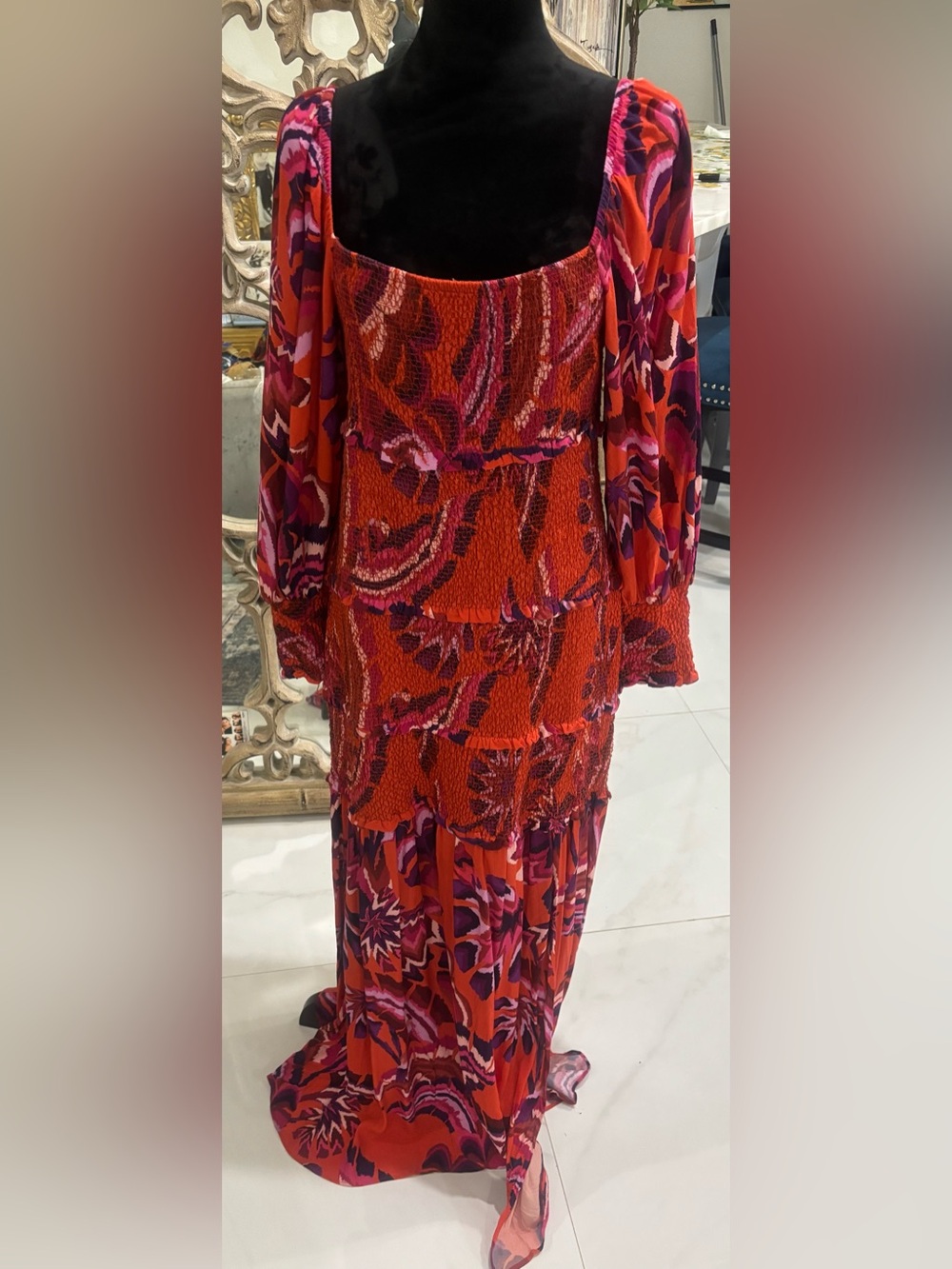Women’s Red & Pink Floral Tiered Maxi Dress
